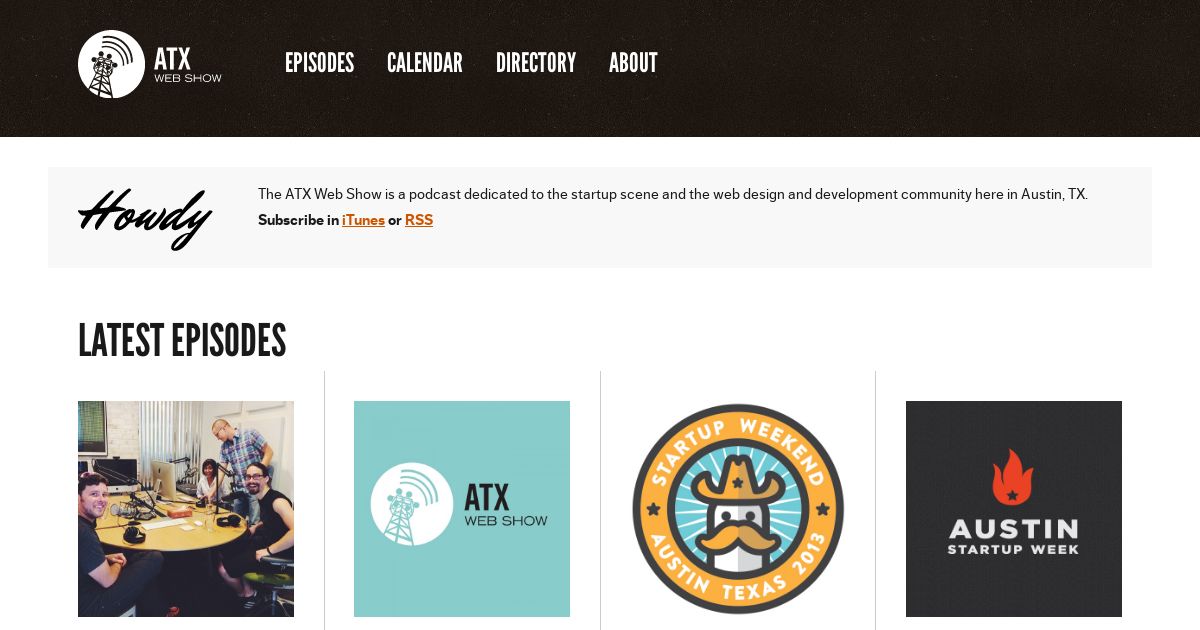 screenshot of atxwebshow homepage with a grid of album covers for latest episodes