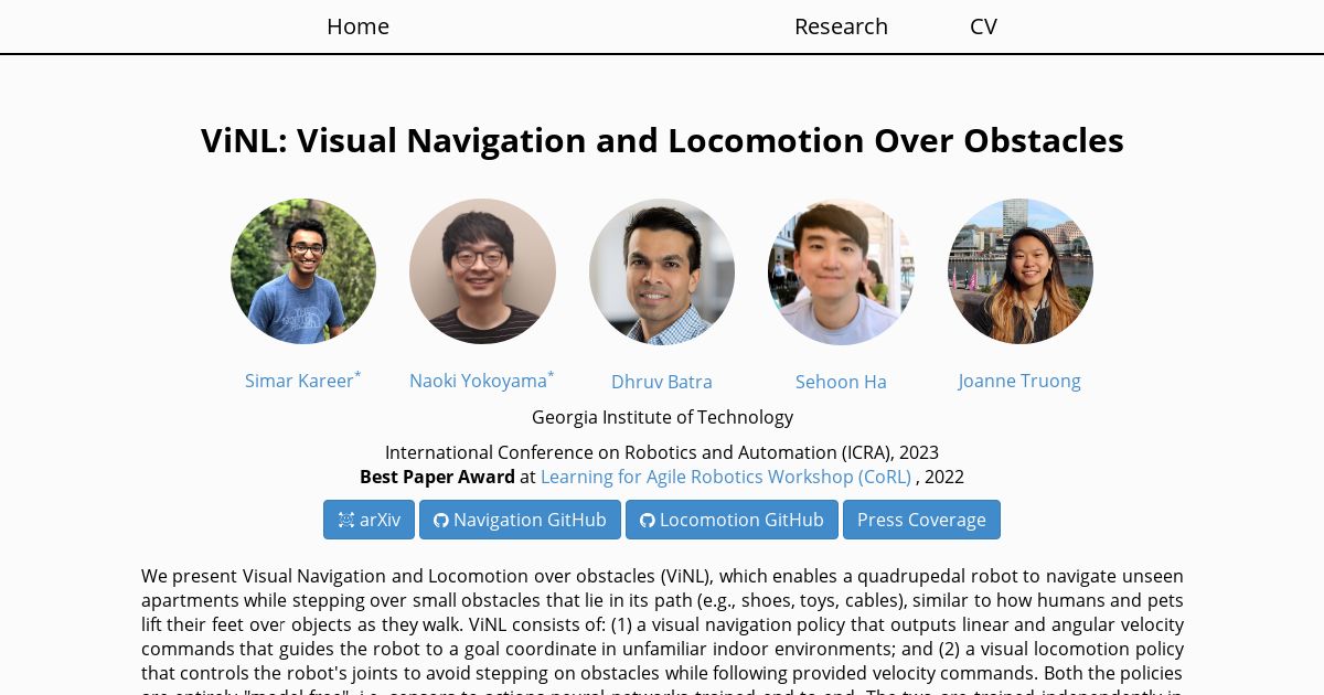 ViNL: Visual Navigation and Locomotion Over Obstacles