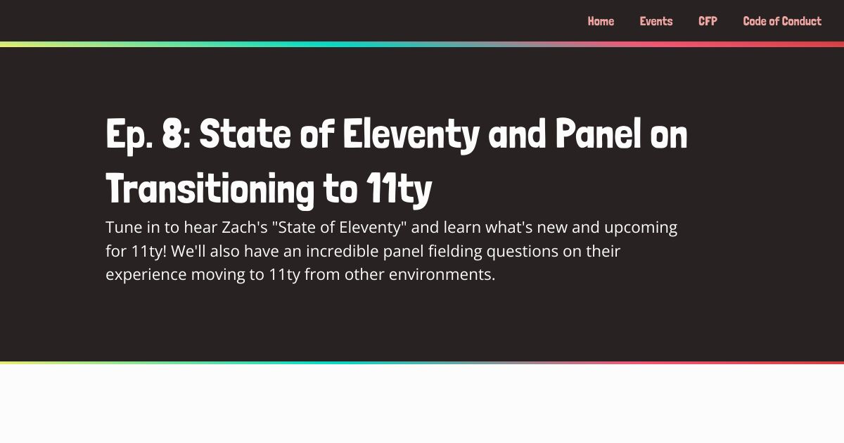 Screenshot image for https://v1.screenshot.11ty.dev/https%3A%2F%2F11tymeetup.dev%2Fevents%2Fep-8-state-of-the-possumverse-and-panel-on-transitioning-to-11ty%2F/opengraph//