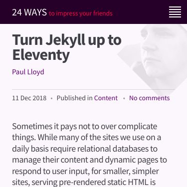 Screenshot of https://24ways.org/2018/turn-jekyll-up-to-eleventy/