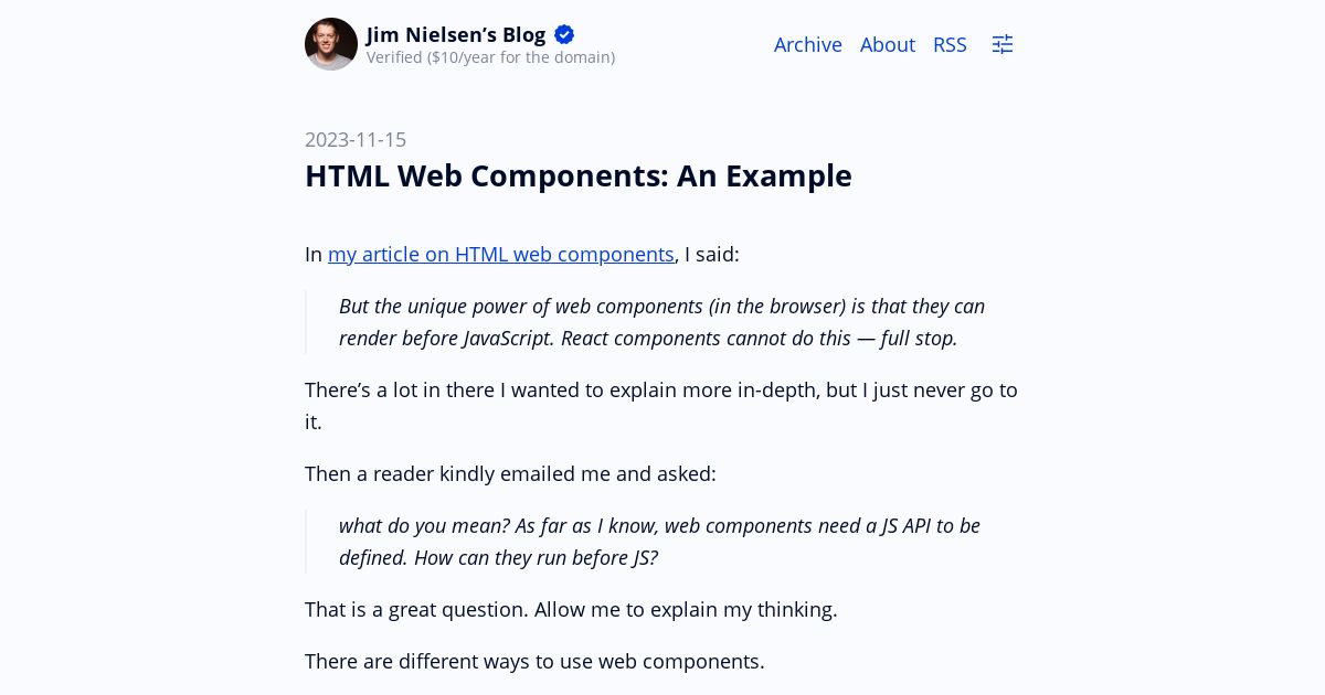 Screenshot of https://blog.jim-nielsen.com/2023/html-web-components-an-example/