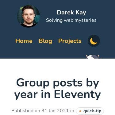 Screenshot of https://darekkay.com/blog/eleventy-group-posts-by-year/