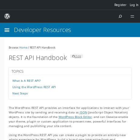 Screenshot of https://developer.wordpress.org/rest-api/