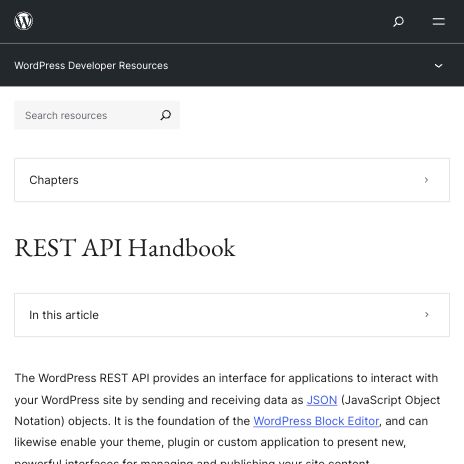 Screenshot of https://developer.wordpress.org/rest-api/