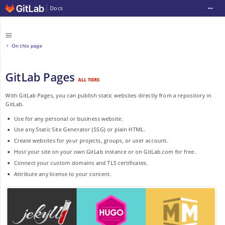 Screenshot of https://docs.gitlab.com/ee/user/project/pages/