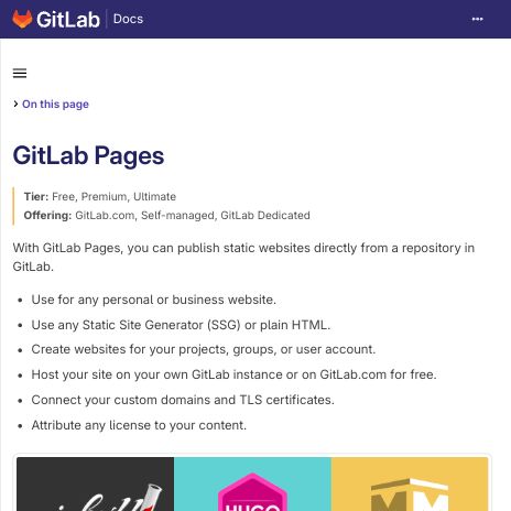Screenshot of https://docs.gitlab.com/ee/user/project/pages/