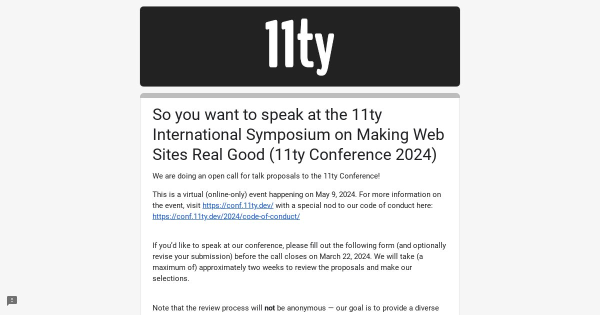 So you want to speak at the 11ty International Symposium on Making Web Sites Real Good