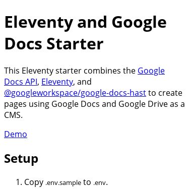Screenshot of https://eleventy-google-docs-starter.netlify.app/