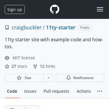 Screenshot of https://github.com/craigbuckler/11ty-starter