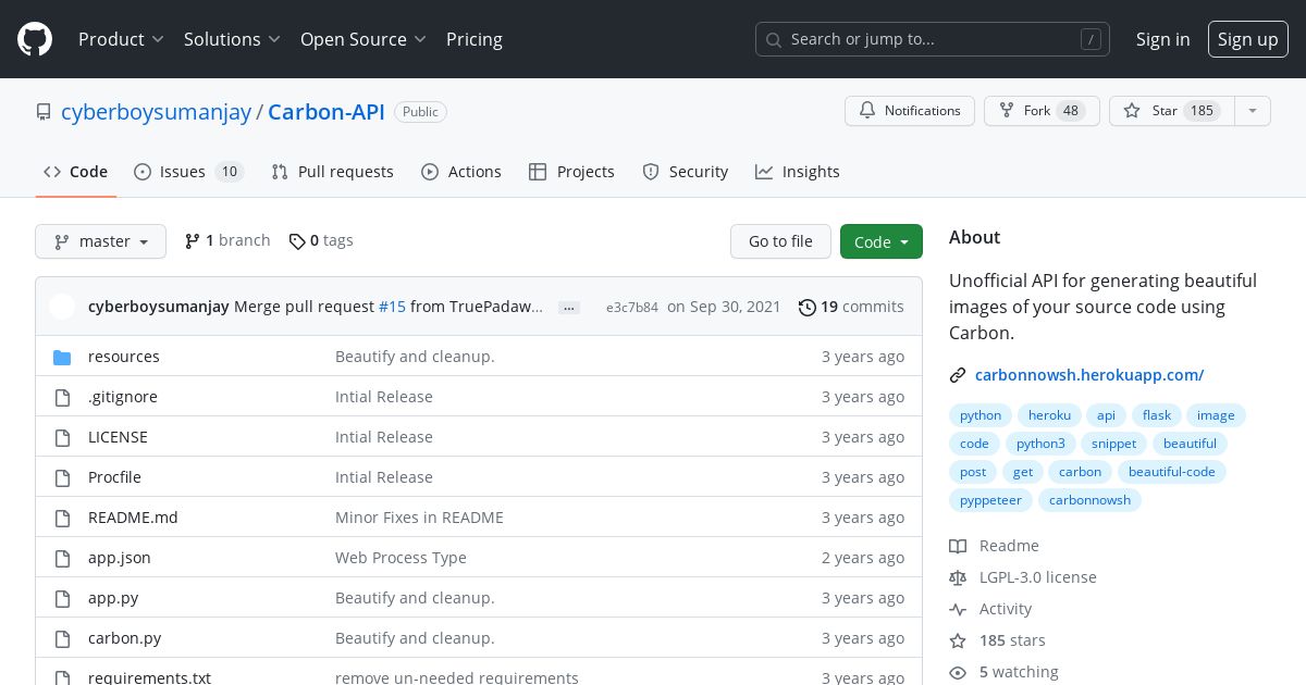 Screenshot of Carbon API