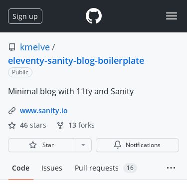 Screenshot of https://github.com/kmelve/eleventy-sanity-blog-boilerplate