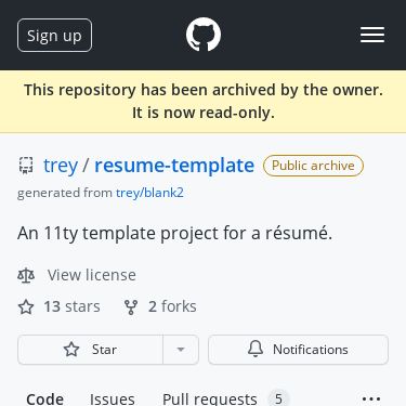 Screenshot of https://github.com/trey/resume-template