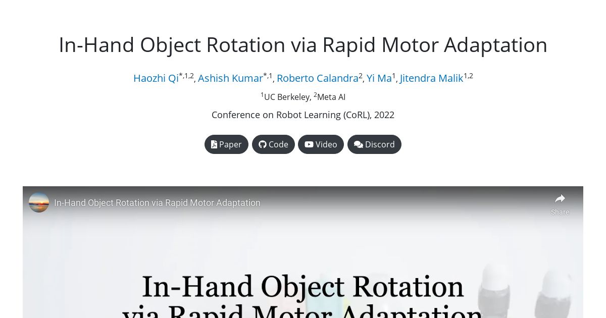 In-Hand Object Rotation via Rapid Motor Adaptation