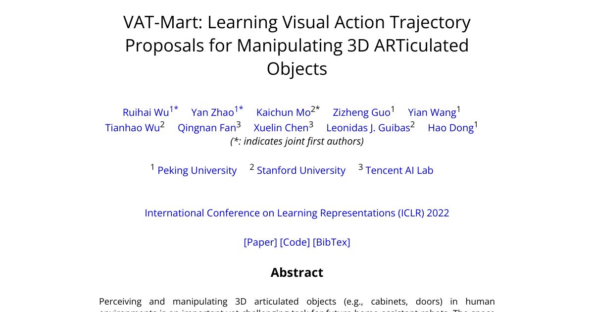 VAT-Mart: Learning Visual Action Trajectory Proposals for Manipulating 3D ARTiculated Objects