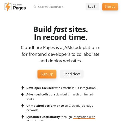 Screenshot of https://pages.cloudflare.com/