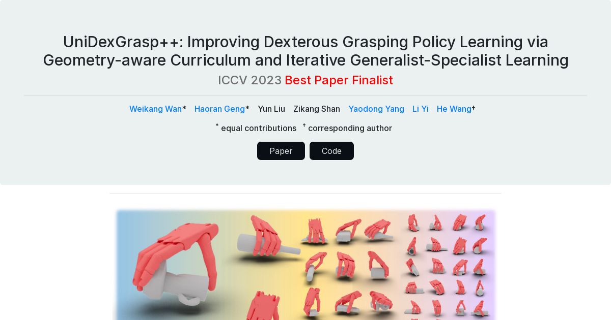UniDexGrasp++: Improving Dexterous Grasping Policy Learning via Geometry-aware Curriculum and Iterative Generalist-Specialist Learning