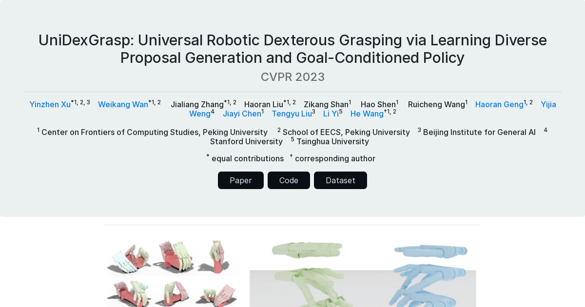 UniDexGrasp: Universal Robotic Dexterous Grasping via Learning Diverse Proposal Generation and Goal-Conditioned Policy