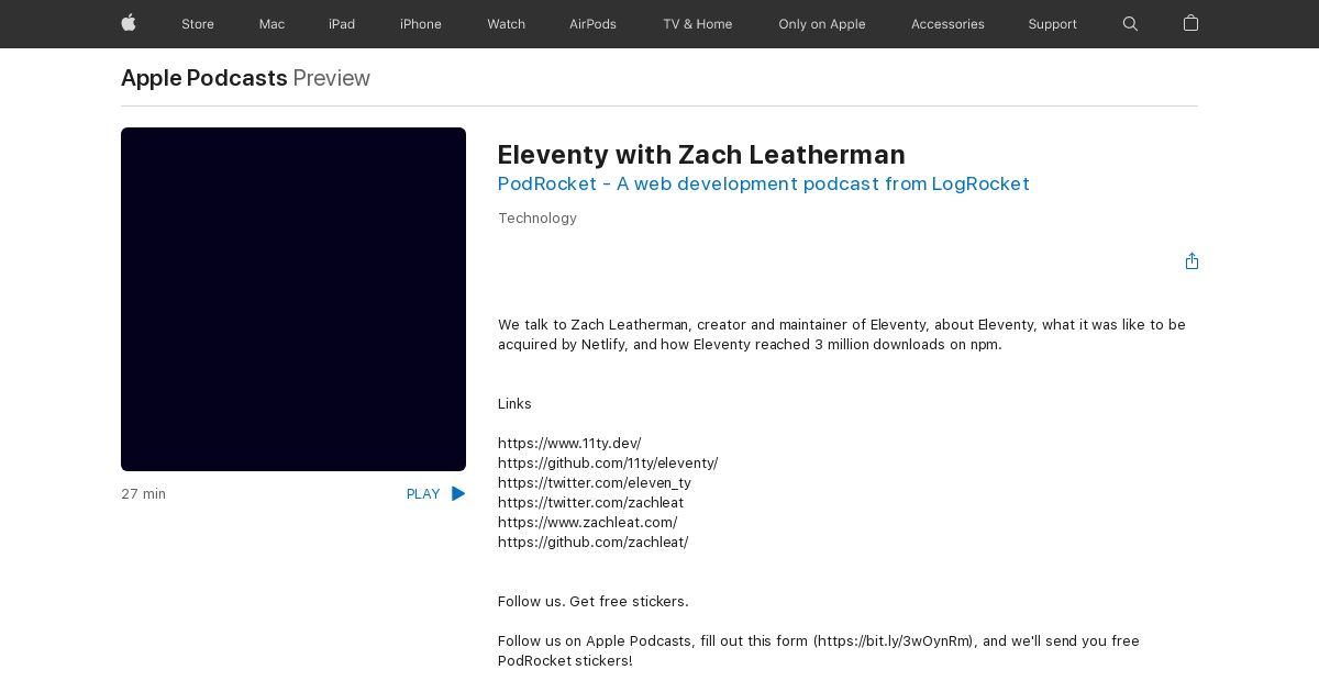 Screenshot image for https://v1.screenshot.11ty.dev/https%3A%2F%2Fpodcasts.apple.com%2Fus%2Fpodcast%2Feleventy-with-zach-leatherman%2Fid1539945251%3Fi%3D1000564676022/opengraph/_z202211_2/
