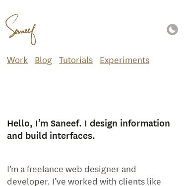 Screenshot of https://saneef.com/