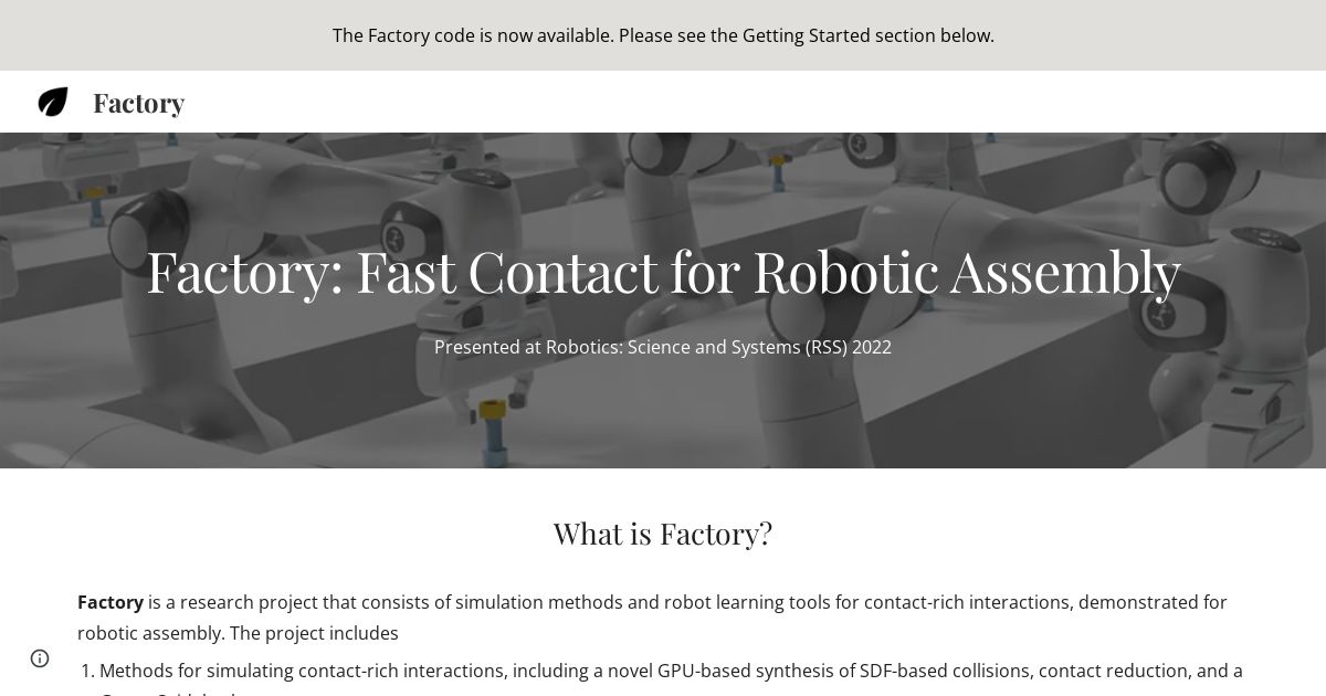 Factory: Fast contact for robotic assembly