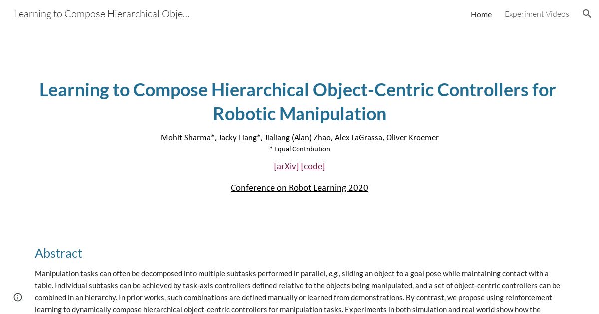Learning to Compose Hierarchical Object-Centric Controllers for Robotic Manipulation