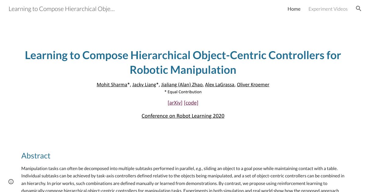 Learning to Compose Hierarchical Object-Centric Controllers for Robotic Manipulation