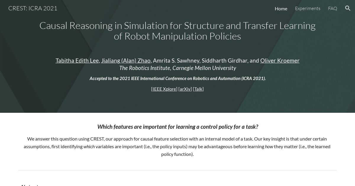 Causal Reasoning in Simulationfor Structure and Transfer Learning of Robot Manipulation Policies