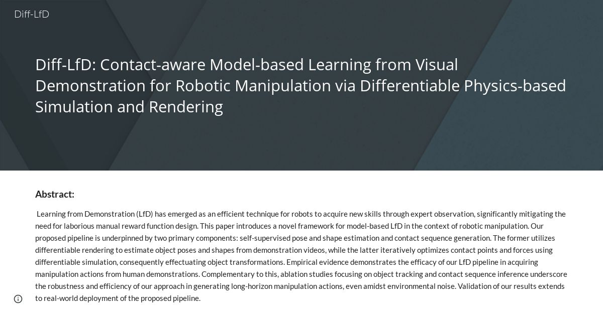 Diff-LfD: Contact-aware Model-based Learning from Visual Demonstration for Robotic Manipulation via Differentiable Physics-based Simulation and Rendering