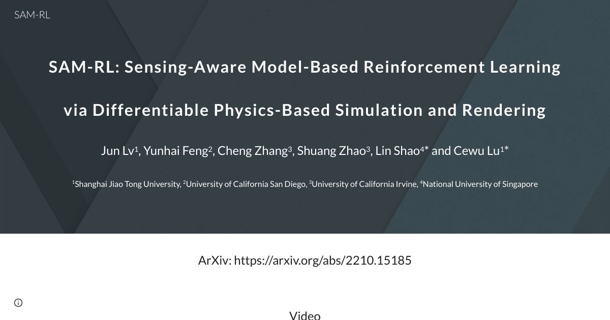 SAM-RL: Sensing-Aware Model-based Reinforcement Learning via Differentiable Physics-based Simulation and Rendering
