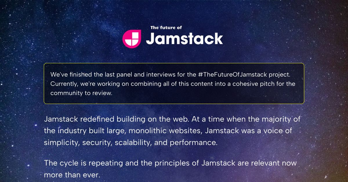 Screenshot image for https://v1.screenshot.11ty.dev/https%3A%2F%2Fthefutureofjamstack.org%2F/opengraph//