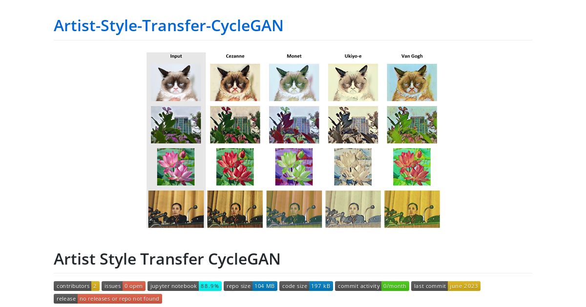 Artist Style Transfer CycleGAN