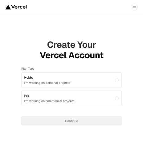 Screenshot of https://vercel.com/signup