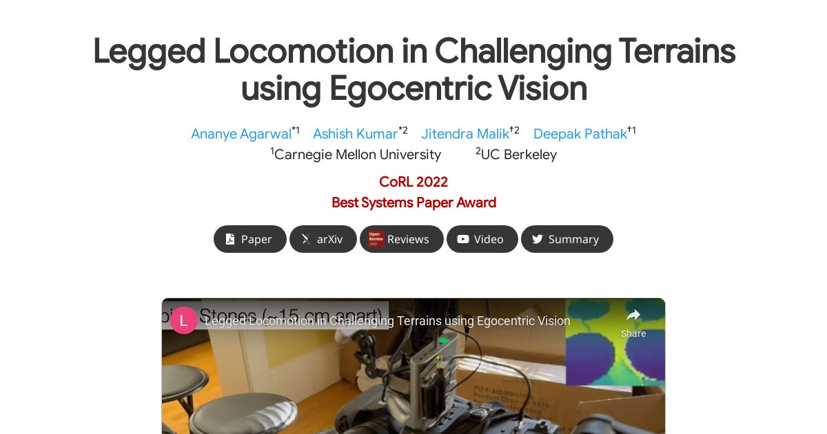 Legged Locomotion in Challenging Terrains using Egocentric Vision
