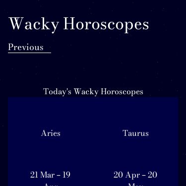 Screenshot of https://wackyhoroscopes.accudio.com/