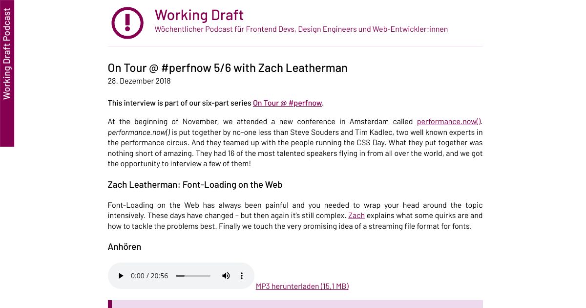 Screenshot image for https://v1.screenshot.11ty.dev/https%3A%2F%2Fworkingdraft.de%2Fon-tour-perfnow-zach-leatherman%2F/opengraph//