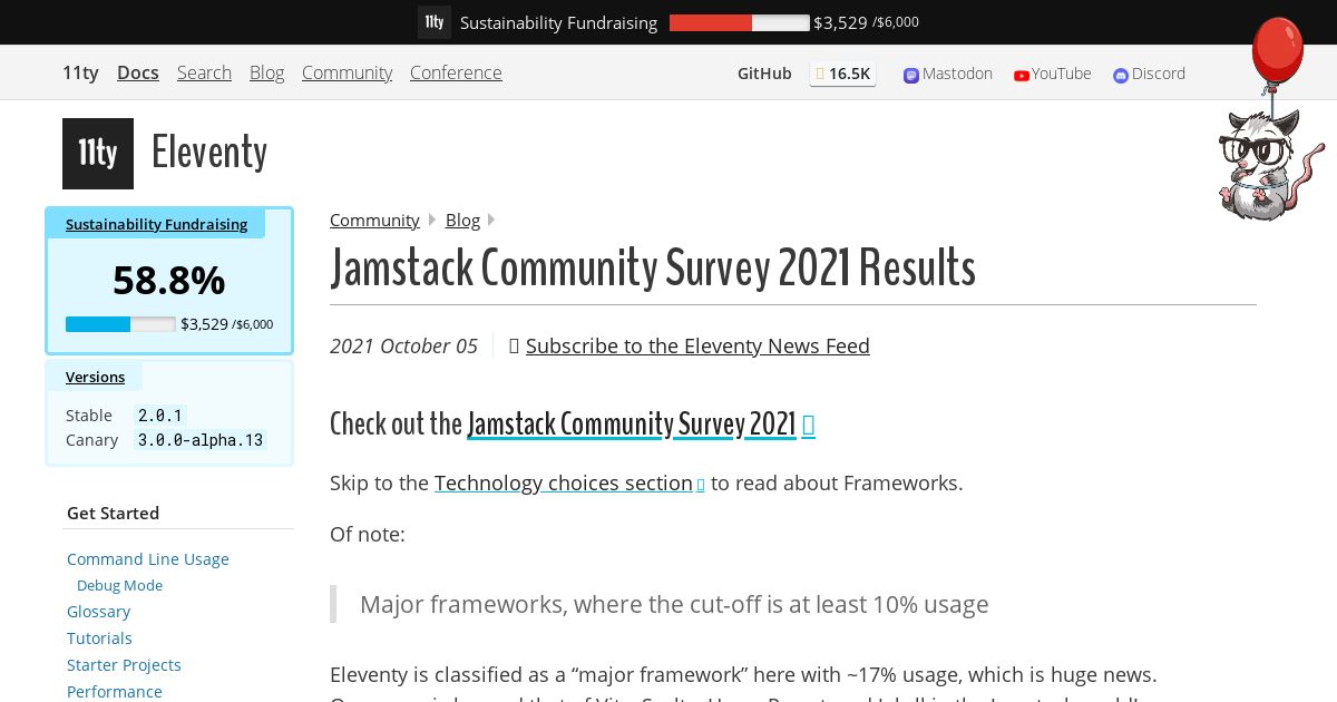 Screenshot image for https://v1.screenshot.11ty.dev/https%3A%2F%2Fwww.11ty.dev%2Fblog%2Fjamstack-survey-2021%2F/opengraph/_x202405_0/