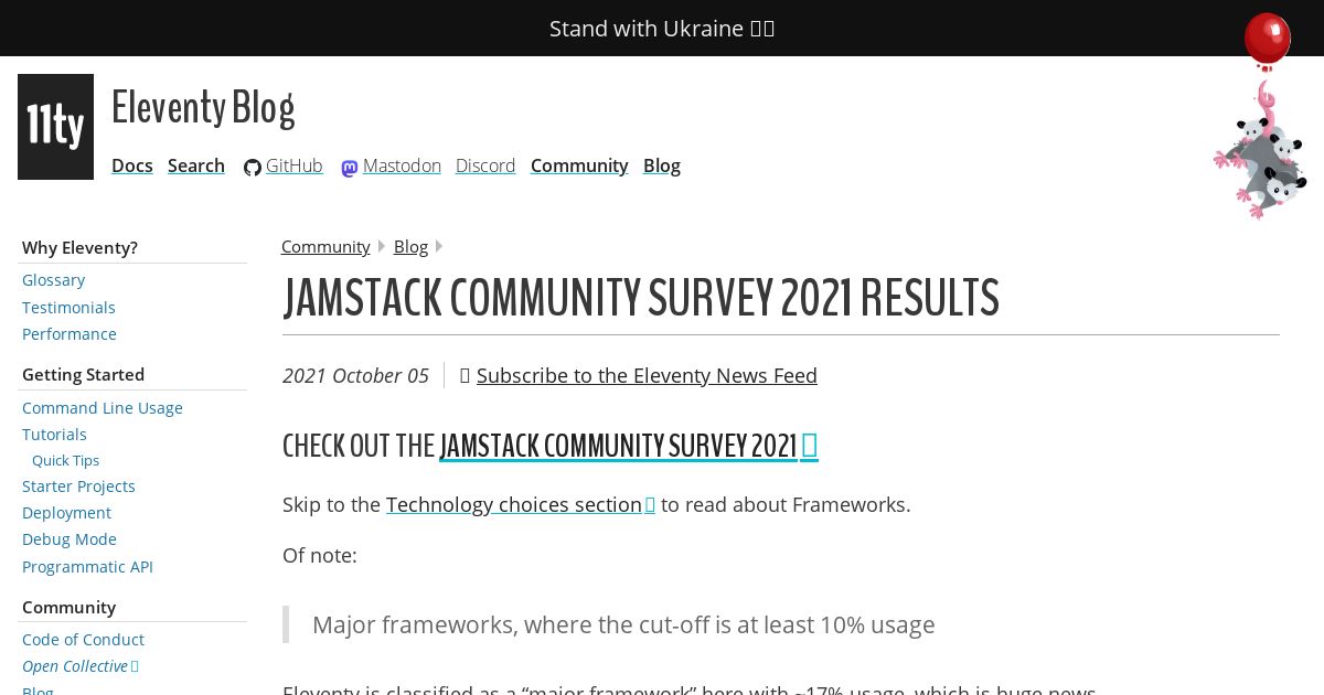 Screenshot image for https://v1.screenshot.11ty.dev/https%3A%2F%2Fwww.11ty.dev%2Fblog%2Fjamstack-survey-2021%2F/opengraph/_z202301_2/