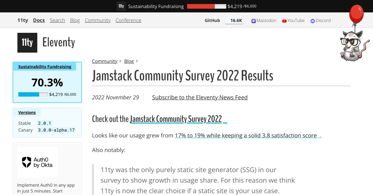 Screenshot image for https://v1.screenshot.11ty.dev/https%3A%2F%2Fwww.11ty.dev%2Fblog%2Fjamstack-survey-2022%2F/opengraph/_x202407_5/