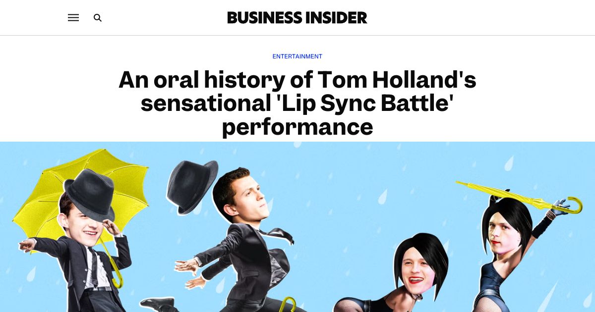 OpenGraph image sized Screenshot of https://www.insider.com/tom-holland-zendaya-lip-sync-battle-umbrella-oral-history-2021-5