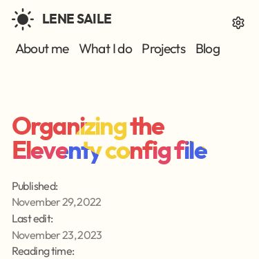 Screenshot of https://www.lenesaile.com/en/blog/organizing-the-eleventy-config-file/