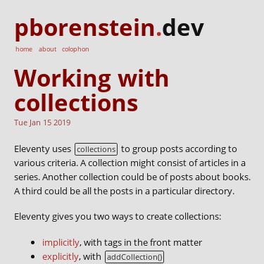 Screenshot of https://www.pborenstein.dev/posts/collections/