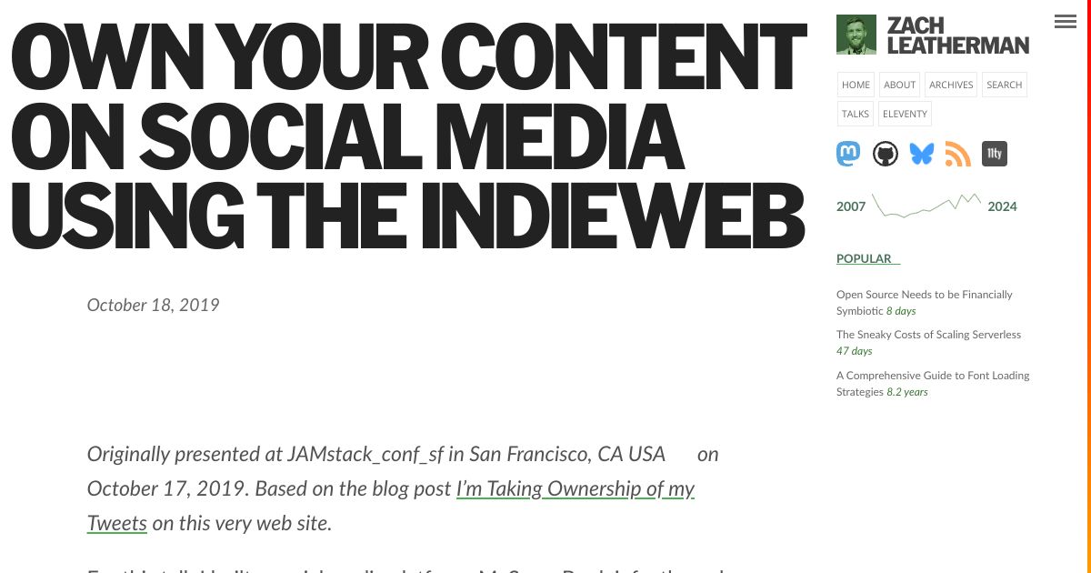 Screenshot image for https://v1.screenshot.11ty.dev/https%3A%2F%2Fwww.zachleat.com%2Fweb%2Fown-your-content%2F/opengraph//